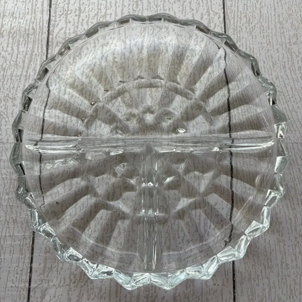 Clear Pressed Glass Round Relish Dish Scalloped Edge